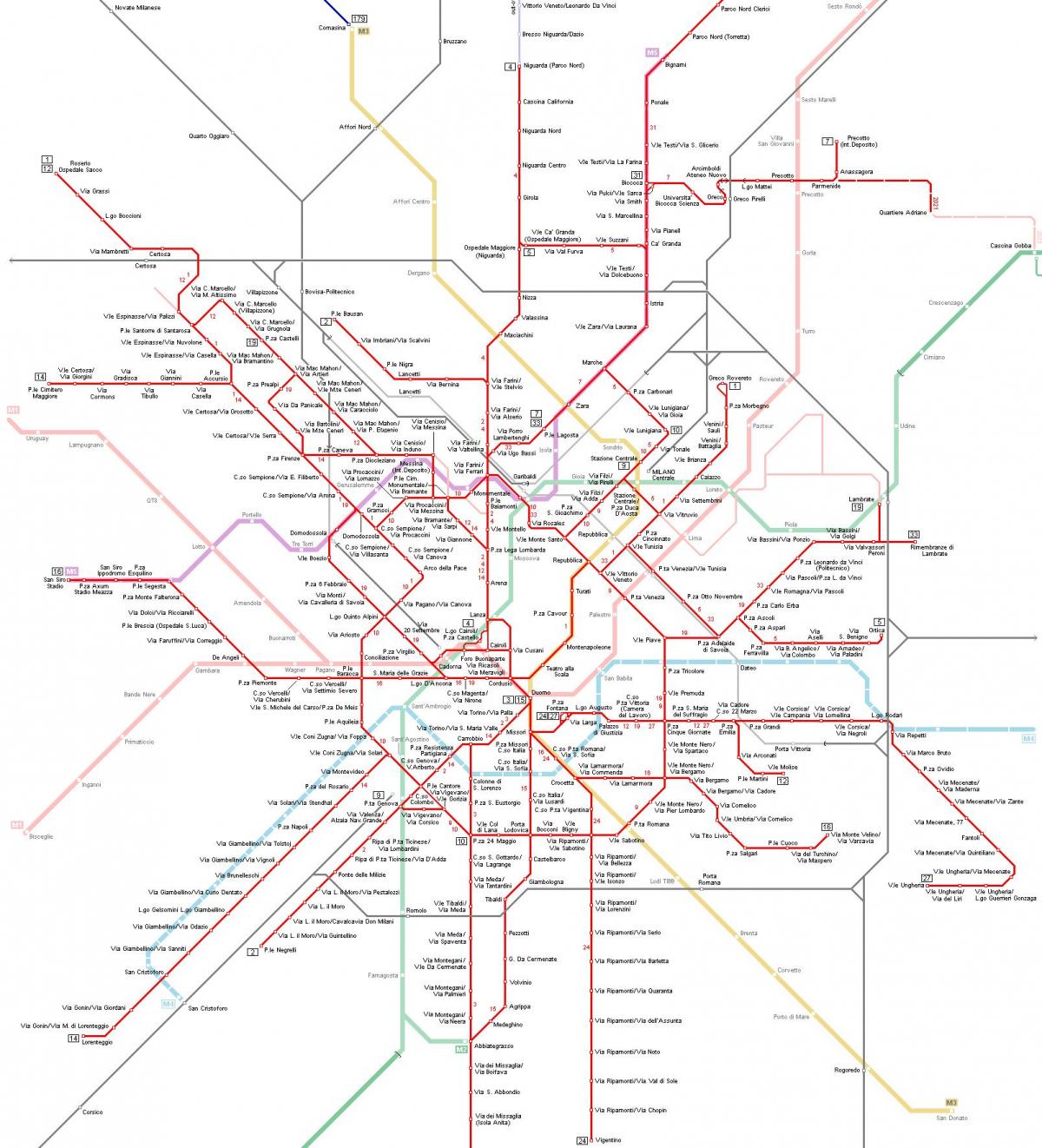 Milan tram stations map